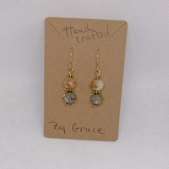 Handcrafted White/Copper/Gray Czech Cut Glass 18k Gold Plated FishHook Earrings - Picture 4 of 8